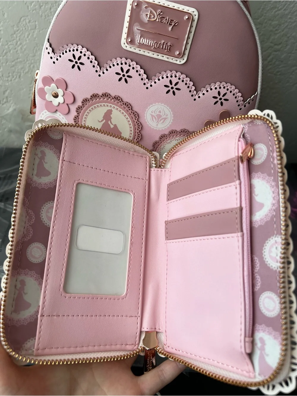 NWT Loungefly Disney Princess Silhouettes Floral Lace Mini Backpack + Wallet Set